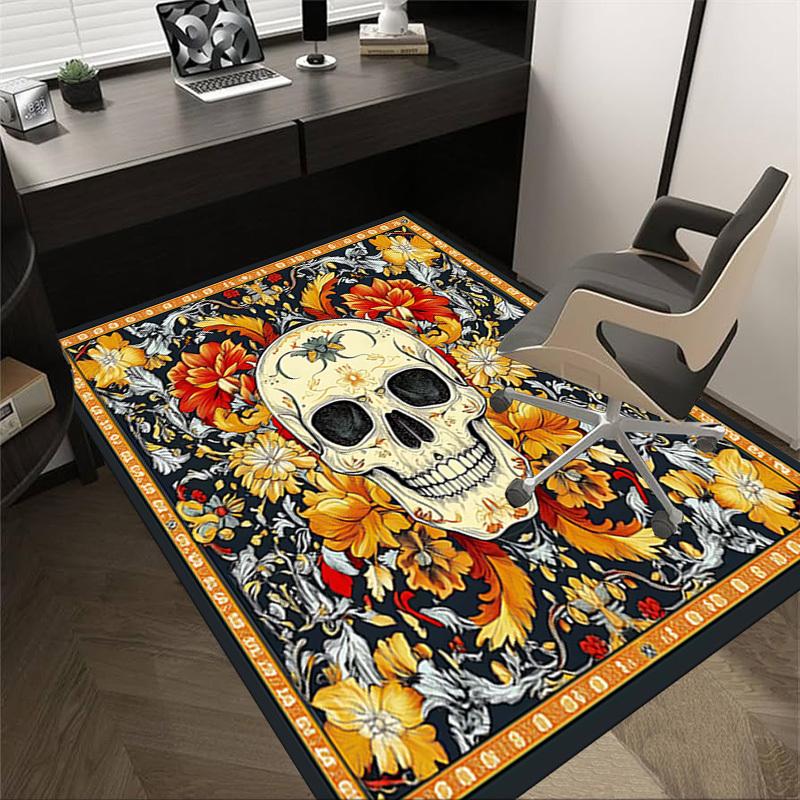 1PC Skull Flowers Non-Slip Floor carpet, Office, family, bedroom, Studio - Large Area Rug, Vibrant Colors, Longlasting Material-C0465