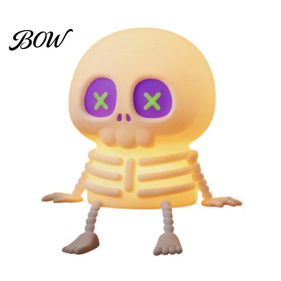 Kids Night Light Halloween Skeleton Light, Silicone Touch LED Bedside Lamp for Kids, 8 Color RGB Dimmable Warm Desk Decor Bedroom
