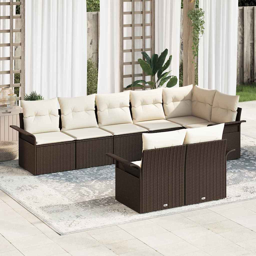 Garden Sofa Set with Cushions 8 pcs Brown Poly Rattan