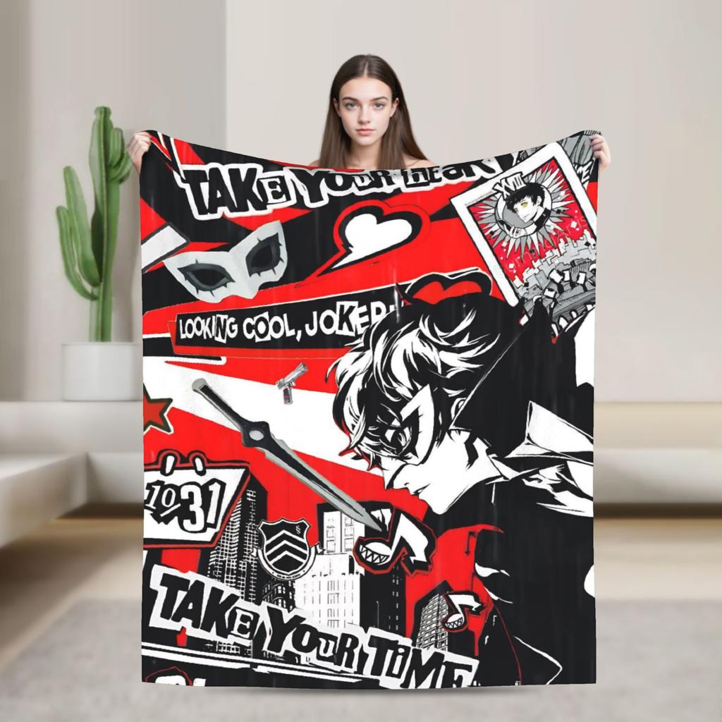 Anime P-Persona 5 Blanket  Soft Street Trend Plush Throw Blanket For Outdoor Travel Flannel Bedspread Bed Cover