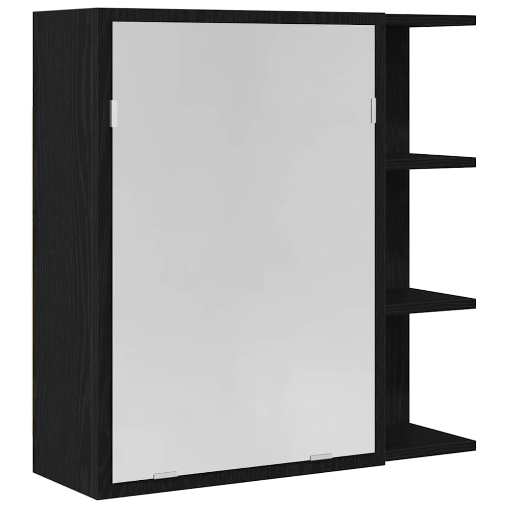 Badezimmerschrank Mit Spiegel Aus Schwarzer Eiche, Wandhängender Aufbewahrungsschrank, Badezimmerspiegel, 62,5 X 20,5 X 64 Cm