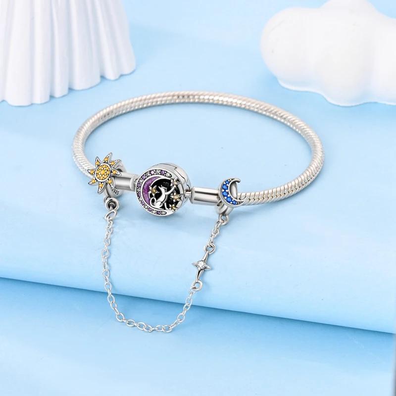 Charm Bead Components Copper Metal Sun Moon and Stars Secure Safety Chain Bead Components Compatible With Charm Bead Components Plata Authentic