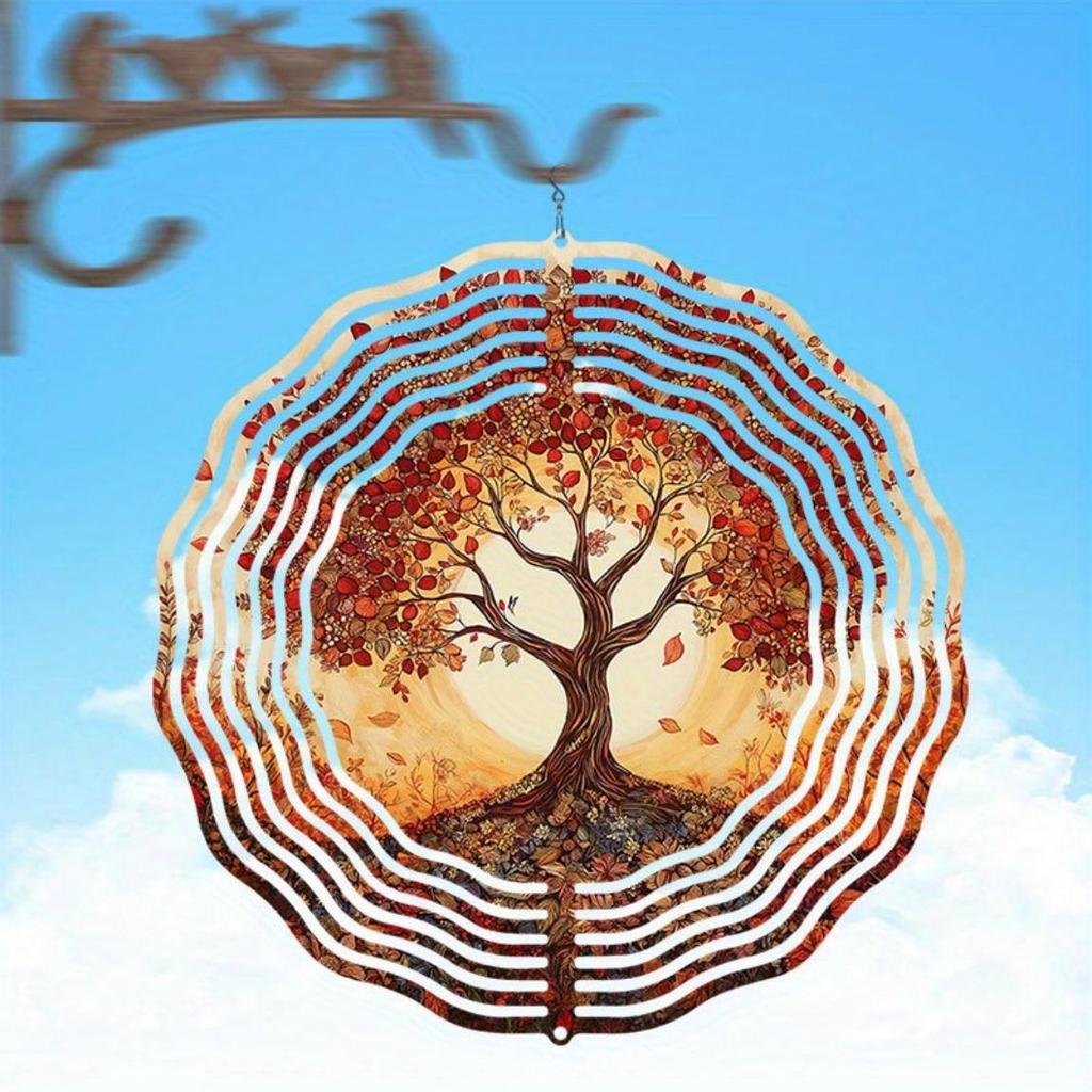 Red Maple Tree 2D Wind Spinner Metal Hanging Garden Decor for Outdoor Indoor Easy Installation No Power Needed Wind Sculpture