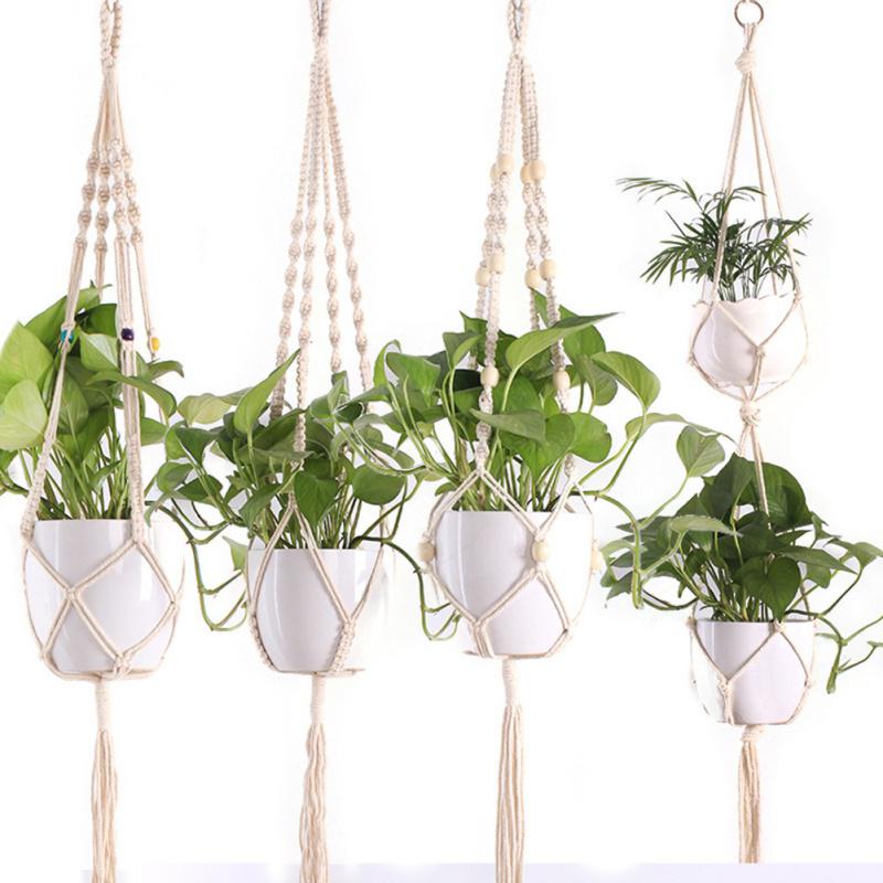 Vintage Hemp Rope Braided Hanger Pot Green Plant Flower Pot Hanging ...