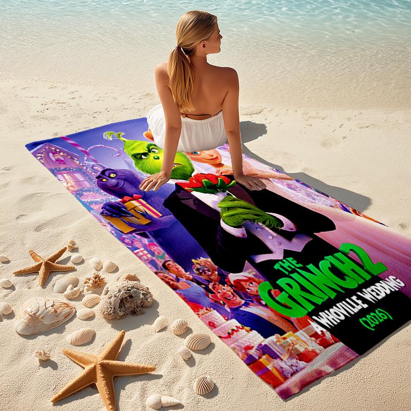 Christmas Gift Oscar Comedy Movie How the Grinch Stole Christmas Soft Beach Towel Outdoor Camping Vacation Swinging Beach Scarf Decorative Blanket B6