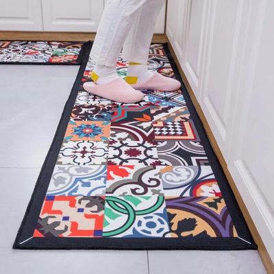 Ethnic Printed Long Kitchen Mat Set Washable Carpet Hallway Doormat Non -Slip Water Absorption Bathroom Rugs Bedside Floor Mat 