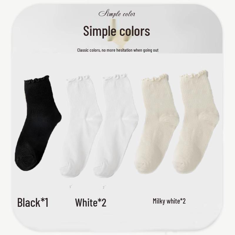 Chaussettes de Cheville à Volants Style Académie Lolita Japonaise - Sangles Croisées & Coton Couleur Unie