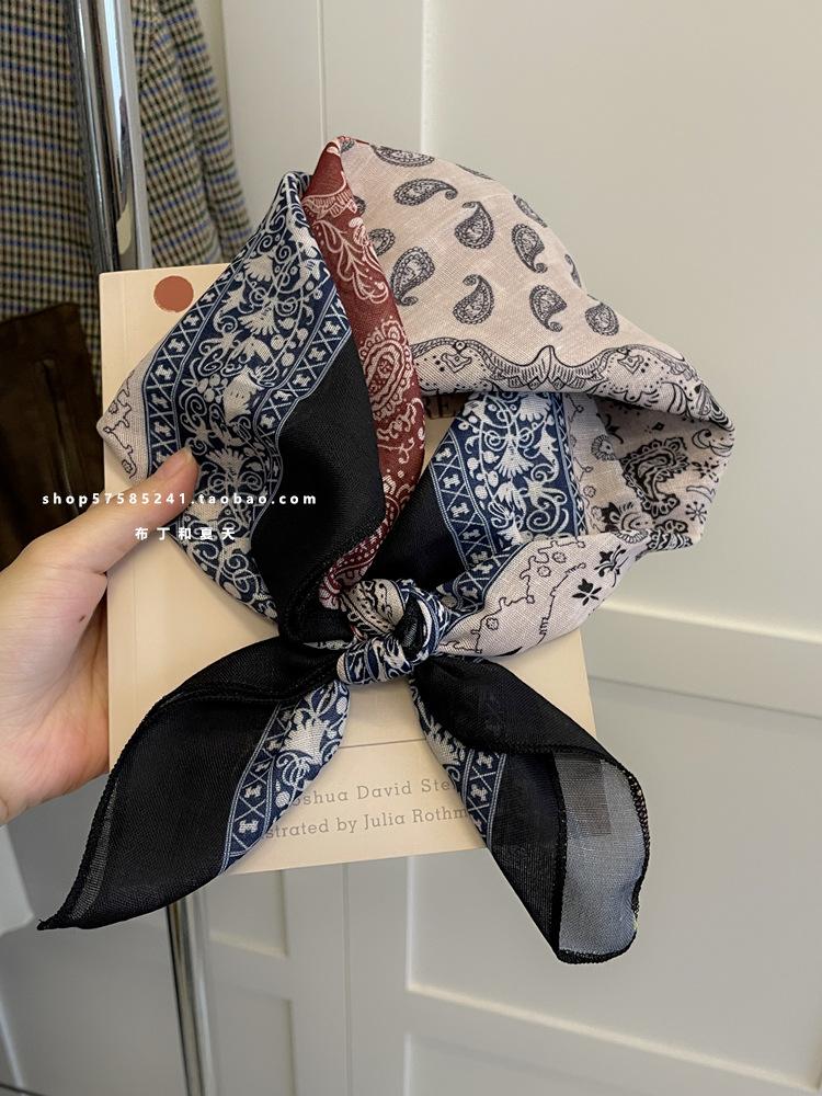 18Cm Cotton and Linen Cashew Small Square Scarf Spring Summer and Autumn Thin Decorative Scarf Air Conditioner Room Neck Scarf Headband Headscarf