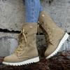 Women's Velvet Short Boots - Lace Up Round Head Flat Bottom Ankle Boots, Non Slip Outsole and Soft Inner Lining, Mid Barrel Style, Durable Grip Floor