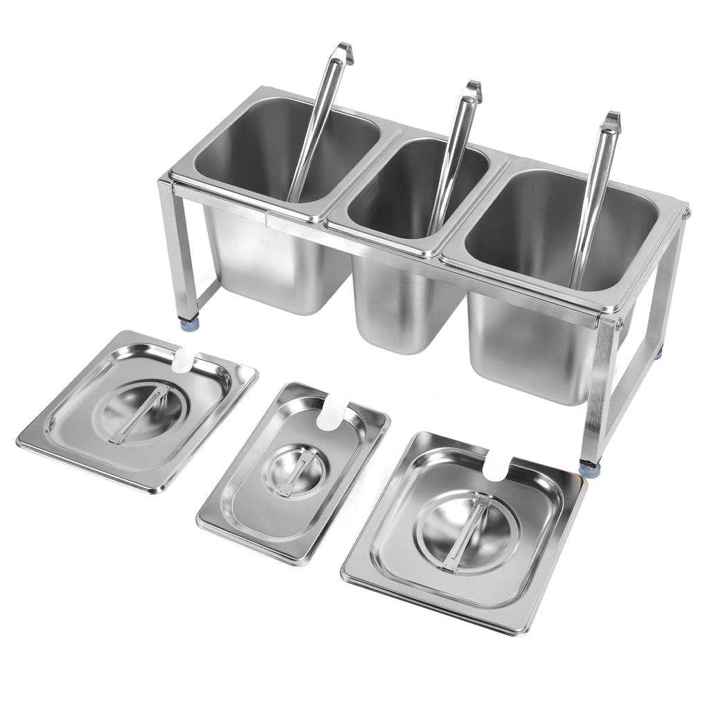 Stainless Steel Telescopic Jam Pot with Holder Condiment Dispenser Rack Milk Tea Shop Jam Basin Stand No.27 2pcs 2.2L