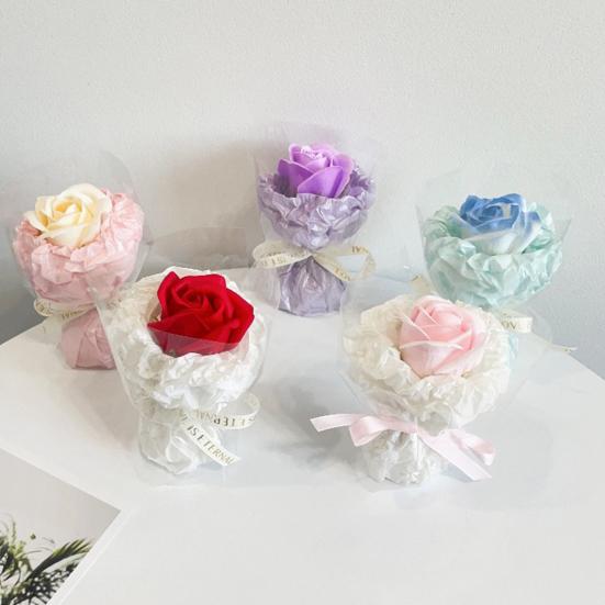 Scented Artificial Flower Bouquet Handmade Mini Aromatherapy Soap Rose Floral Arrangement Romantic Valentine's Day Gift for Home Car Decoration