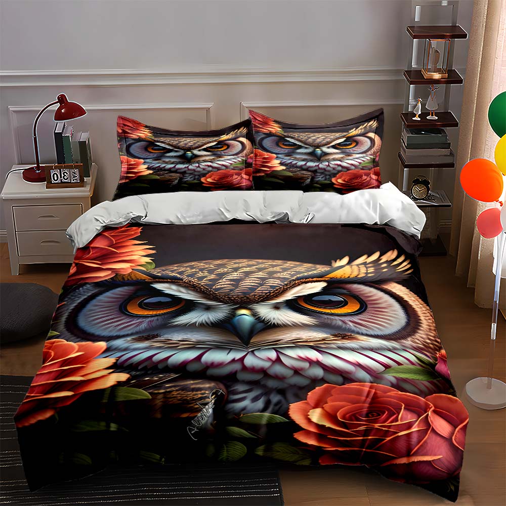 

Owl floral artwork. Bedding Duvet cover sets Duvet covers Pillowcases gifts (1 * Duvet Cover 2 * Pillowcases, without duvet insert) 135x200cm