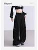 2025 Autumn Women's Spliced Wide-Leg Cargo Pants with Large Pockets