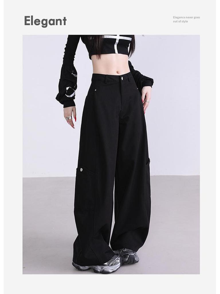 2025 Autumn Women's Spliced Wide-Leg Cargo Pants with Large Pockets