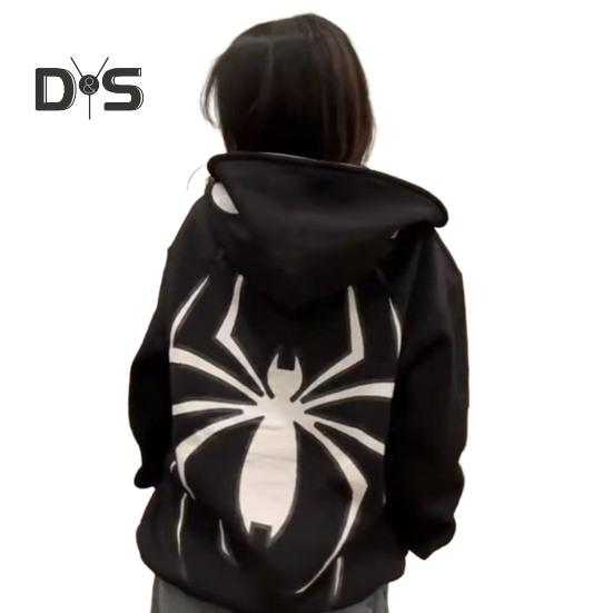 

Пальто унисекс с принтом паука в темном стиле панк, костюм унисекс на Хэллоуин, хип-хоп, мягкое плюшевое пальто на молнии с длинными рукавами и капюшоном, зимне-осеннее пальто M