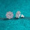 Sterling Floral Stud Earrings Women With 2ct Moissanite Zircon Sweet Fresh Design