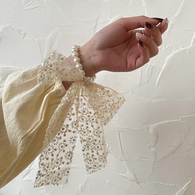 1PC Elegant Lace Embroidery Bow Hair Ties Solid Color Retro Headdress Hair Ties Sweet Girls Princess Hair Accessories Gift