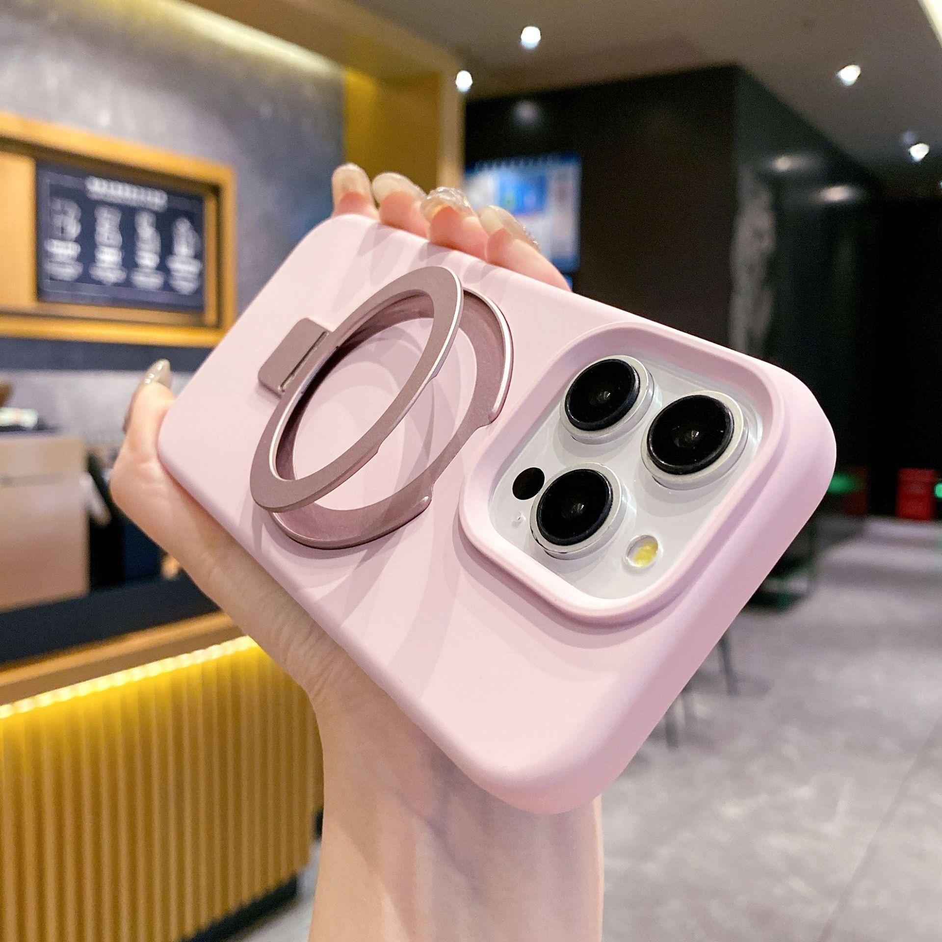 For iPhone 15 Pro Max Case Compatible with MagSafe Kickstand Liquid Silicone Phone Anti-Fingerprints D