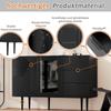 Sideboard with 3 Drawers and 2 Doors, Chest of Drawers with Glass Door and Metal Feet, Buffet for Dining Room, Living Room or Hallway, 120x38 X79.5 Cm, Black