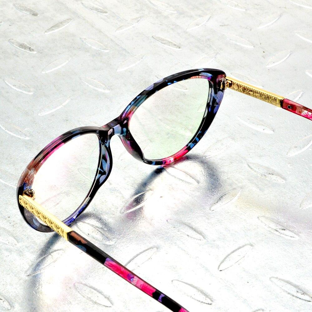 Fashion Cateye Blue Flower Gold Alloy Temple Full-rim Optical Glasses Frame Eyeglasses Eyeframe Eyewear
