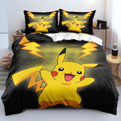 Novo Conjunto de Roupa de Cama P-Pokemon Desenho Animado Anime Pikachu Estampado Capa de Edredom Colcha Fronha Meninos Meninas Crianças Adultos Presente King