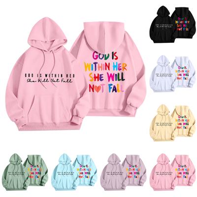 Dammode Lätt långärmad tröja för kvinnor med fickor Preppy grafisk hoodie