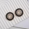 European and American Sunflower Stud Earrings: Colored Inlaid Diamond, Double Layer Round Flower Design