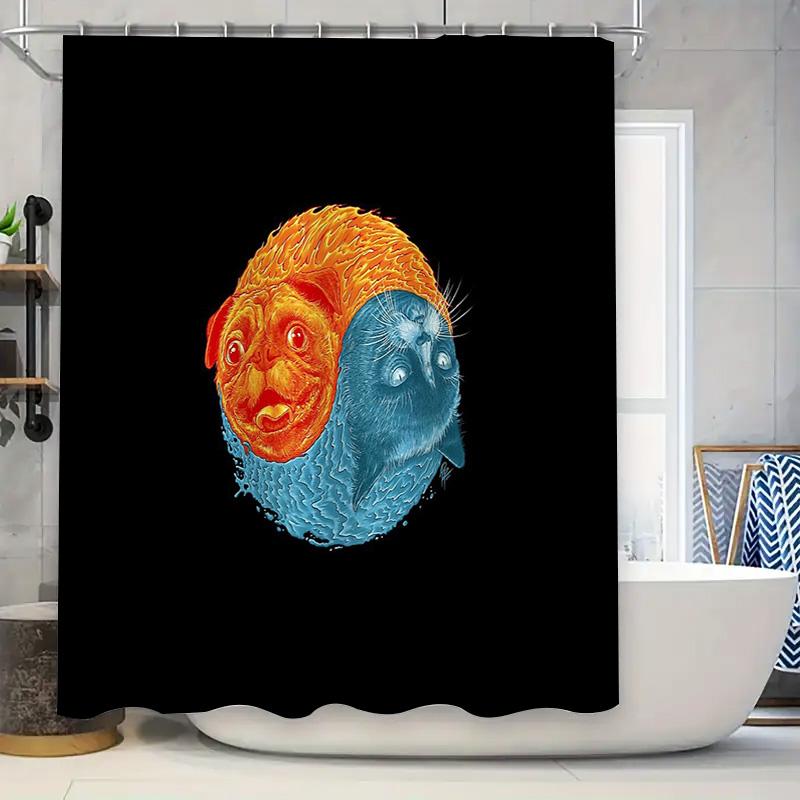 

Cute Bulldog Puppy Split Design Shower Curtain Set Waterproof Bath Decor Home Artistic Pattern Unique Modern Wall Hanging W60H190(CM)-1 Pcs