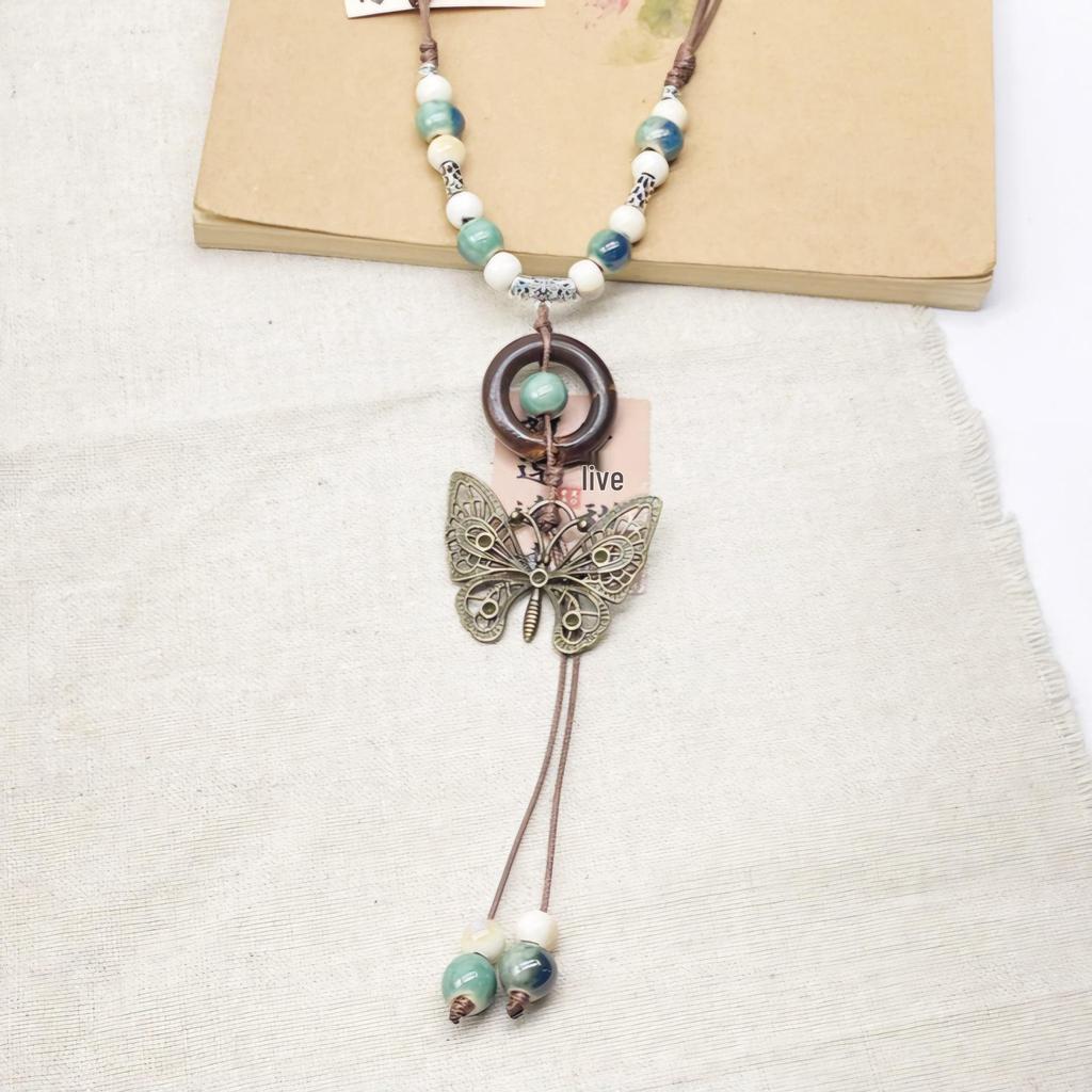 Qingge Ethnic-Style Butterfly Pendant Necklace for Women