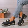 2025 Spring and Autumn New Foreign Trade Large Size Round Head Thick Sole Thick Heel Casual Metal Chain One-pedal Loafers