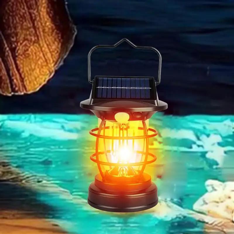 Solar Portable Handheld Vintage Camping Lantern USB Rechargeable Outdoors Tent Light LED Warm Light Night Hiking Fishing Lamp