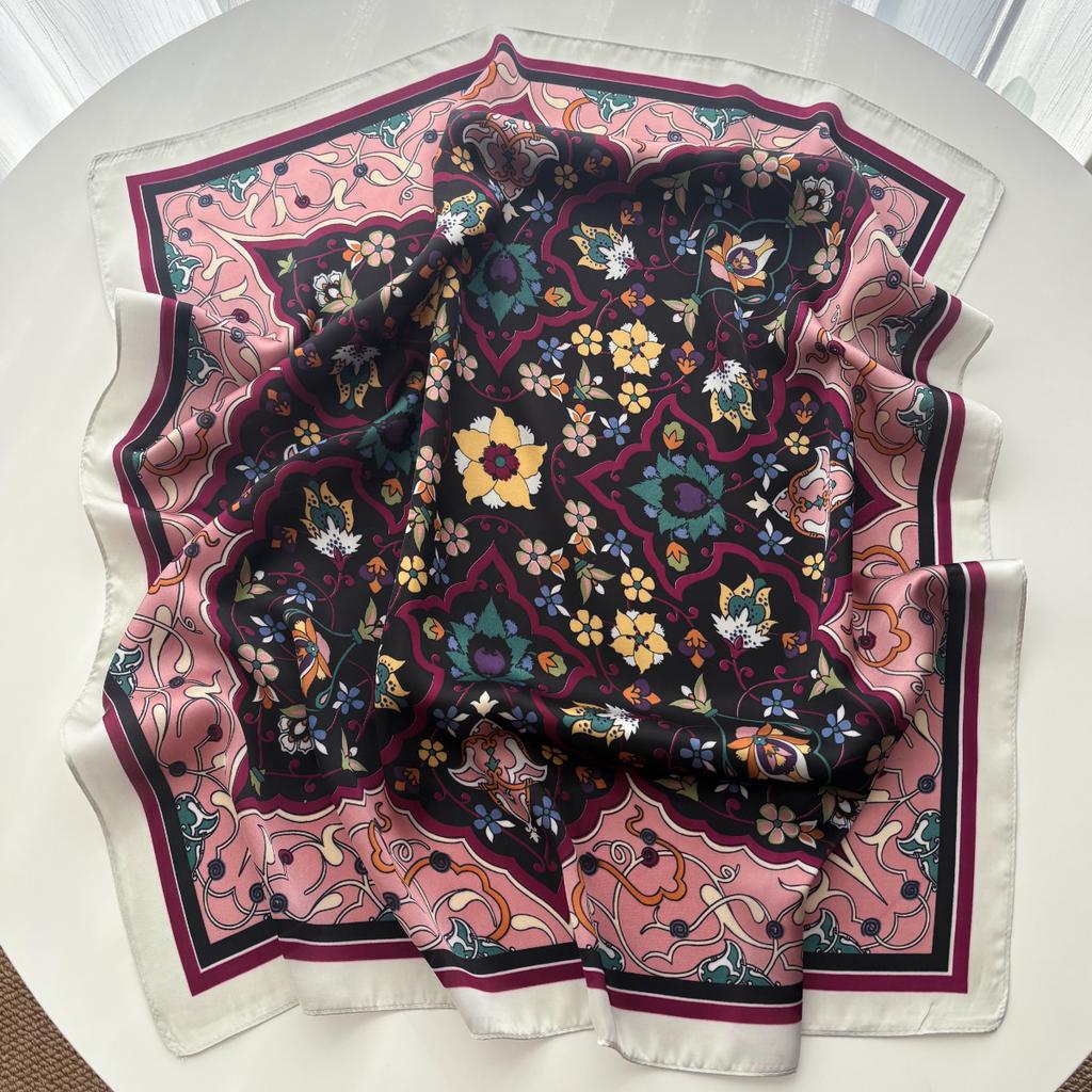 Scarf Silk Imitation  Women Square Scarves Floral Print Neckerchief Bandana Lady Shawl Scarves Wrap Head Hair Band Ties