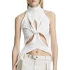 Women's Summer Sleeveless Vest Irregular Hollowed Out Kink Half High Neck Color Crop Knitted Vest Top