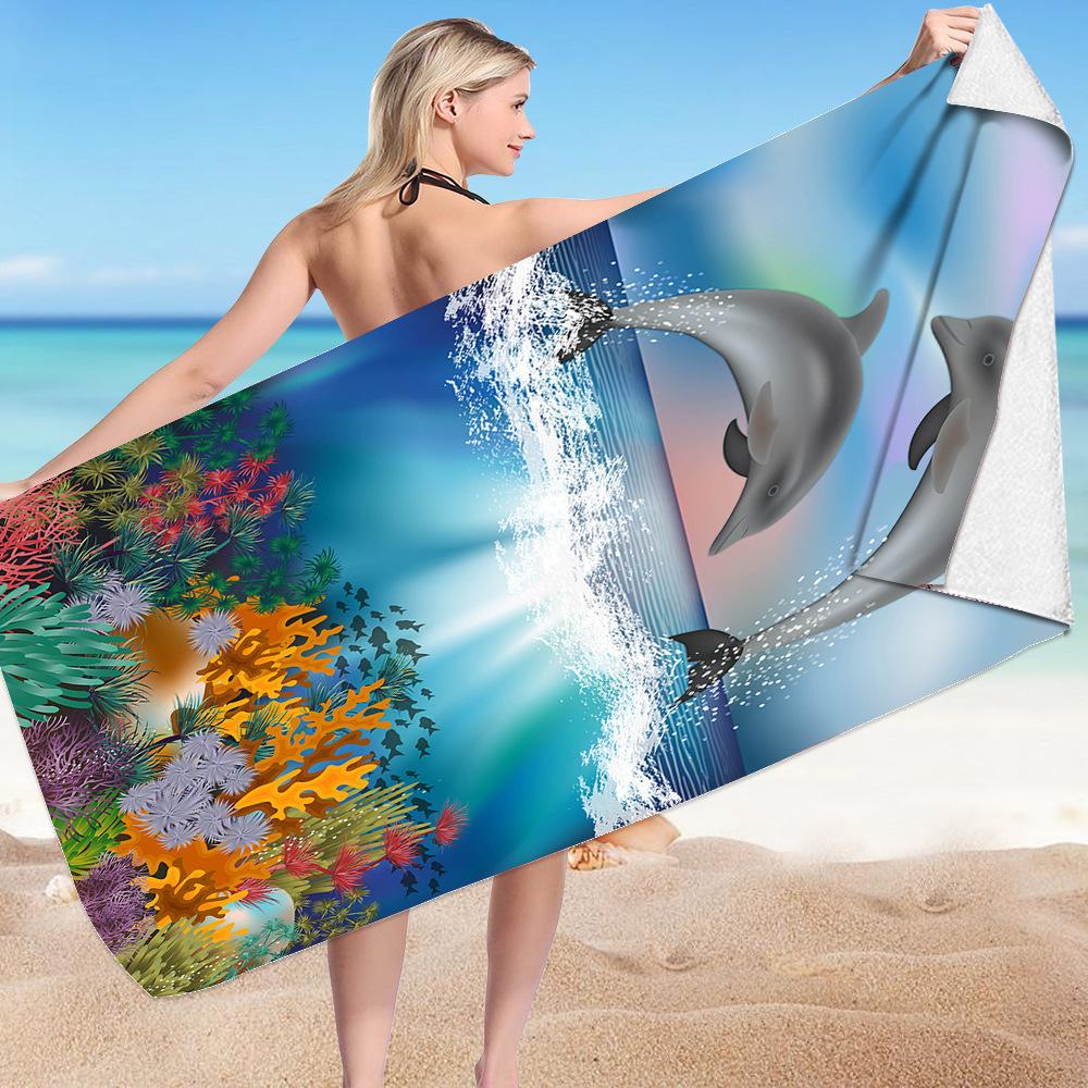 Blue Dolphin Beach Towel Ocean Fish Quick Dry Moon Star Sand Free Microfiber Bath Towel Travel Camping Bathroom for Girls Adults