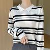 Korean Lapel Striped Long-sleeved Sweater for Women Casual Inner Bottoming Warm Top