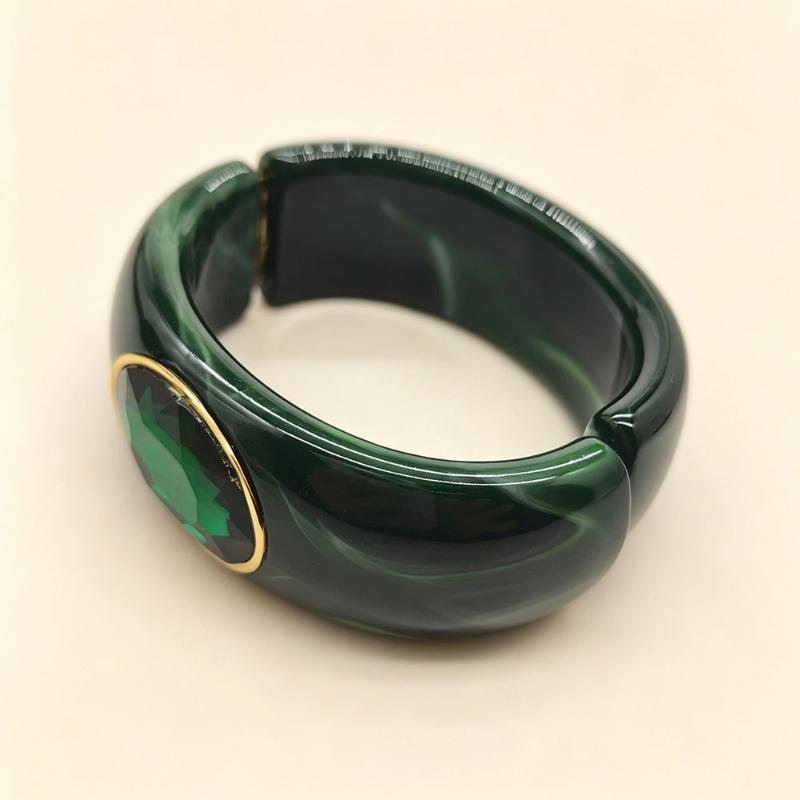 Y2K Vintage Resin Bangle For Women Inlaid Rhinestone Wide Cuff Bracelet Retro Open Bangle Statement Jewelry For Party Daily Wear