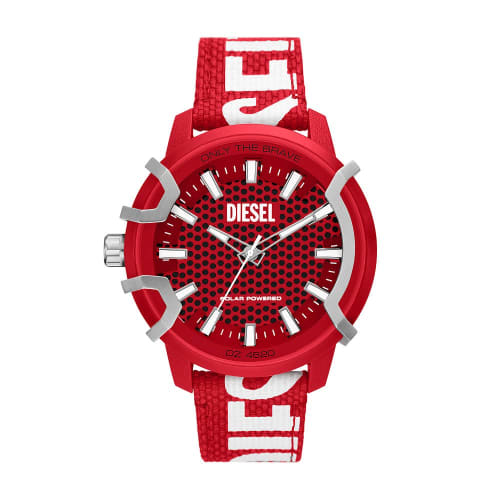 

Diesel Griffed Men s Watch, Quartz/Chronograph Movement, Silicone, Stainless Steel, or Leather Strap, Red, 48mm, Strap