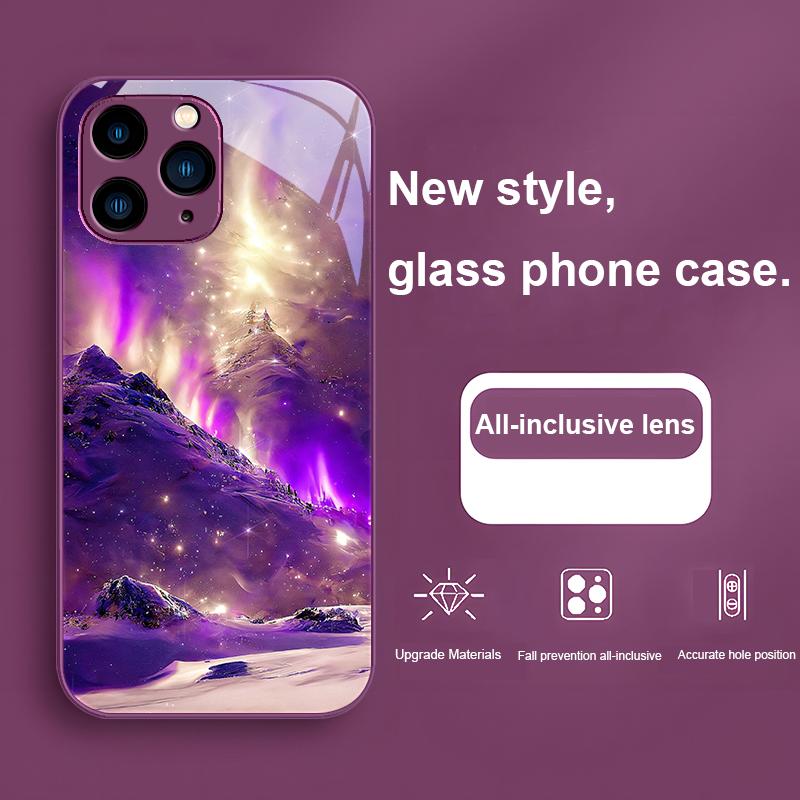 

Фантомный Синий Речной Рейн для iPhone 15 14 13 12 11 Pro Max X XS XR 7 8 Plus 2020 2022 SE Закаленное стекло Чехол для телефона For iPhone 14 ProMax