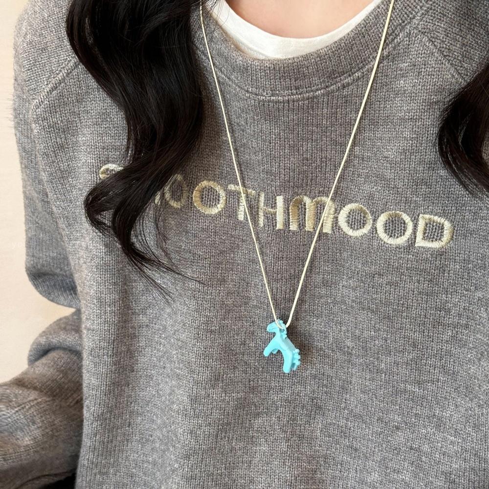 Colorful Horse Pendant Long Necklace for Women Simple Adjustable Sweater Chain Jewelry Gifts Fashion Accessory