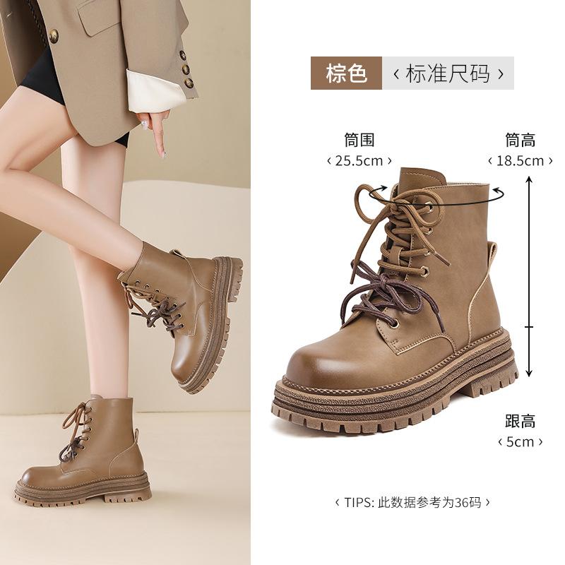 Augustine Martin boots women's 2025 new autumn black platform British style short boots thick heel medium motorcycle boots