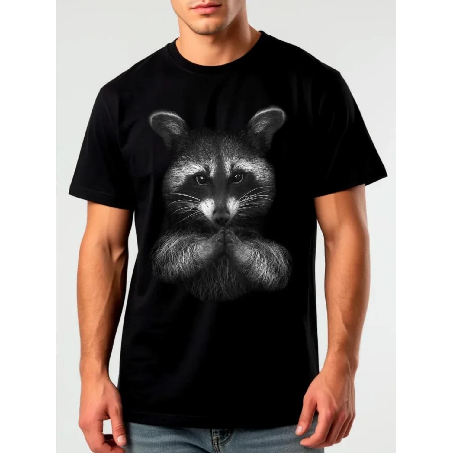 

2025 Hot Sell Funny Animal T-shirt Raccoon graphic t shirts Unisex Casual cotton round neck Tees Short Sleeve Breathable S чёрный
