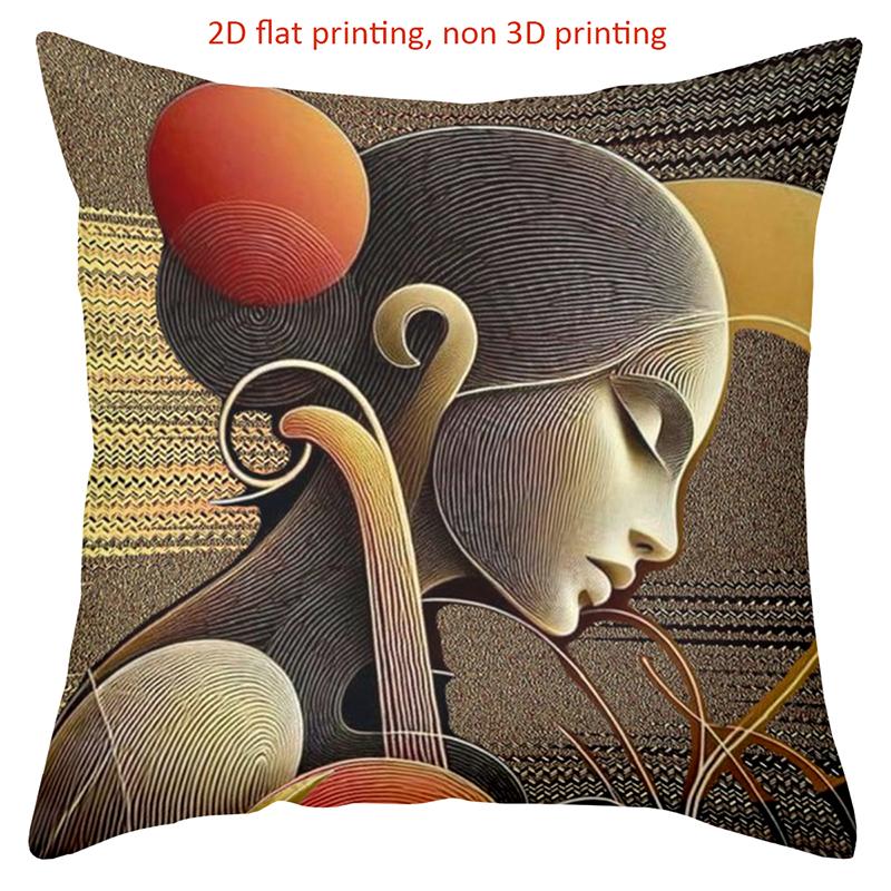 Stylish Women'S Face Printed 2D Cushion Pillow Covers Polyester Pillowcase, Sofa Decorative Cushion Cov Headboard Pillow