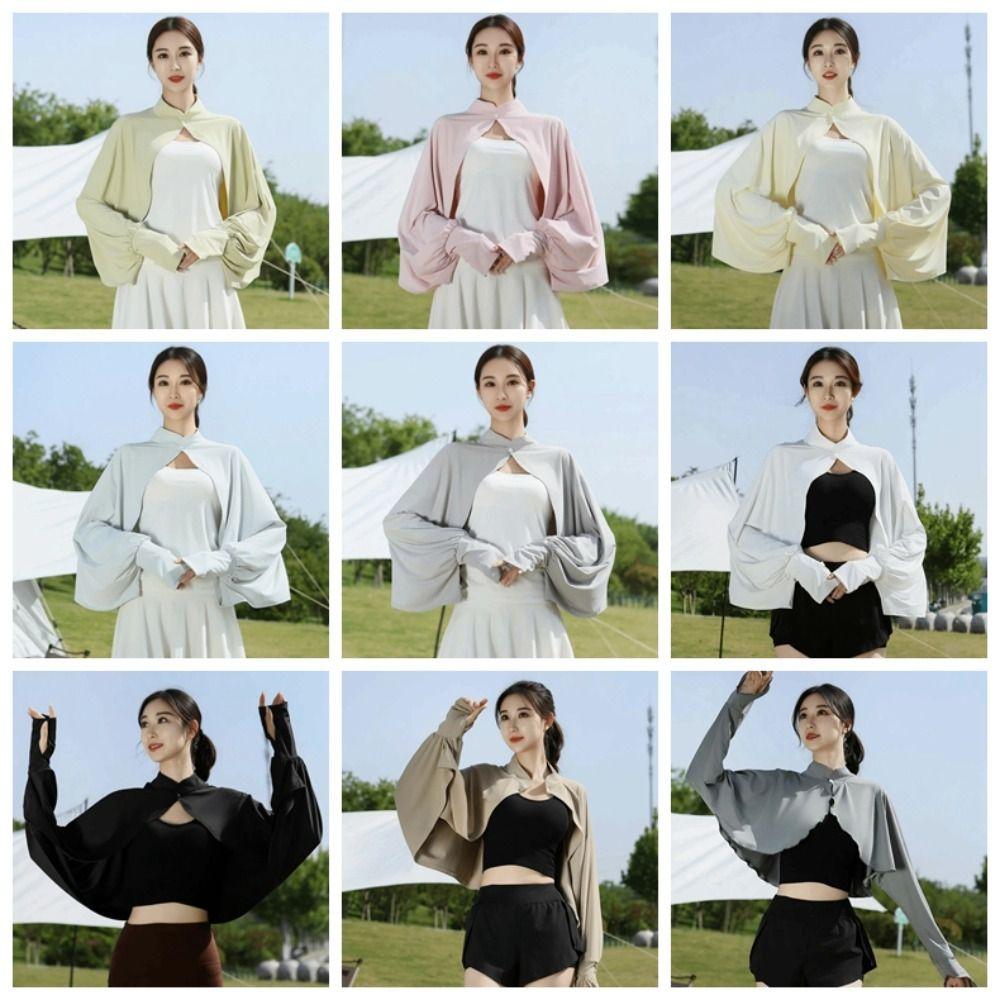 Sweet Solid Color Summer Sunscreen Shawl Sunshade Cloak Thin Ice Silk Cape Arm Sleeves Crop Top Sun Protection Clothing Running