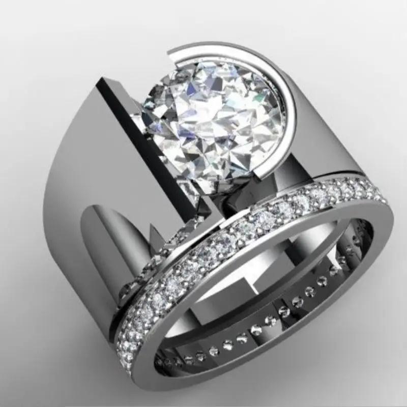 

Huitan 8MM Cubic Zirconia Wedding Rings for Women Luxury Copper Color Modern Fashion Wide Band Female Rings New Trendy Zircon 6