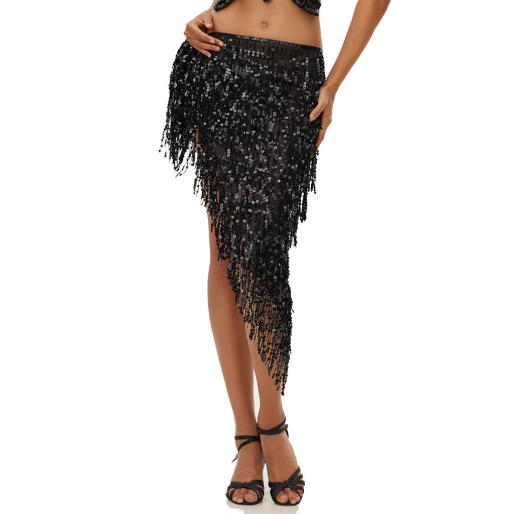 Women's High Waisted Sexy Sequined Half Skirt Waist Accessories Sequined Belly Dance Waist Scarf