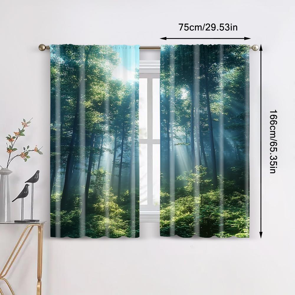 2pc,  Curtain Forest Scenic Versatile Durable Polyester,Without Electricity Festive Wall Decor Perfect for Holiday Decorations