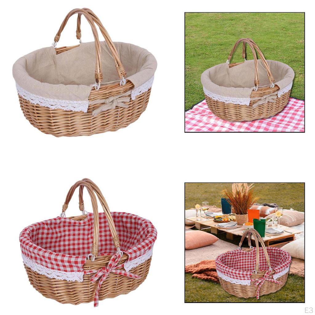 Handcrafted Outdoor Picnic Basket with Lid, Farmhouse Removable Lining, Storage Basket, Serving