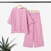 ZANZEA Women 3/4 Sleeve Blouse and Pants Summer Stripe Two Piece Suit Sets