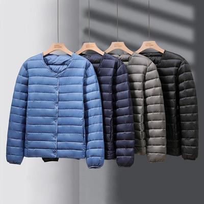 2024 Men's Warm Cotton Collarless Jacket - Autumn/Winter Casual Solid Color Base Layer