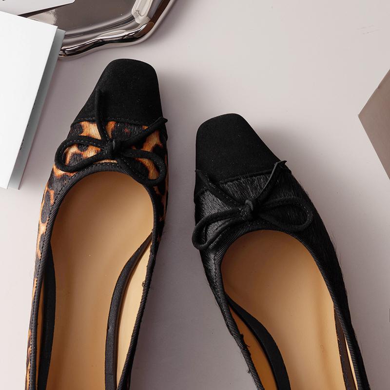 Fashion 2025 NEW Spring Women Flats Square Toe Low Heel Genuine Leather Shoes for Women Mary Janes Shoes Leopard Print Ladies Shoes
